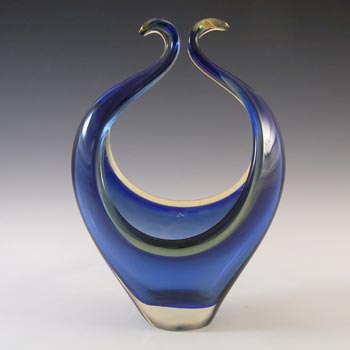 Murano Blue & Amber Organic Sommerso Glass Sculpture Bowl