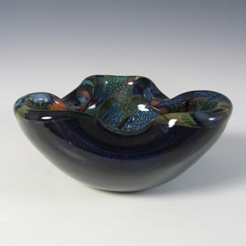 Murano 1950's Silver Leaf & Coloured Murrines Black Glass Bowl