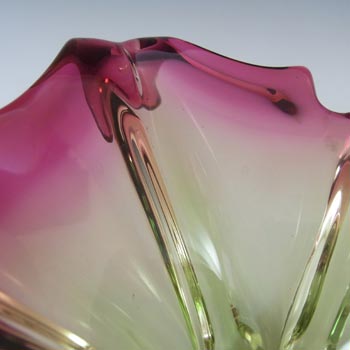 Cristallo Venezia CCC Murano Green & Pink Cased Glass Bowl