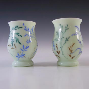 Pair of Victorian Hand Painted/Enamelled Uranium Glass Vases