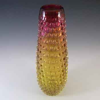 Prachen Czech Pink & Amber Glass Bobbled Vase by Frantisek Koudelka