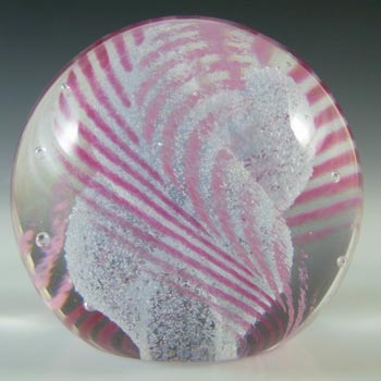 MARKED Caithness Vintage Pink Glass \"Chevrons\" Paperweight