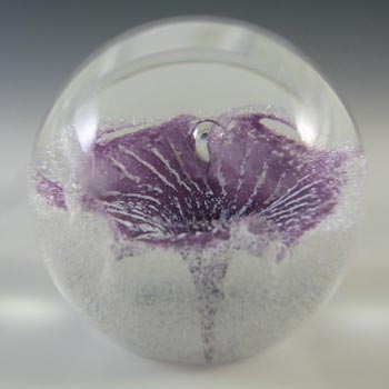 Caithness Vintage Purple Glass 'Petunias' Paperweight - Marked