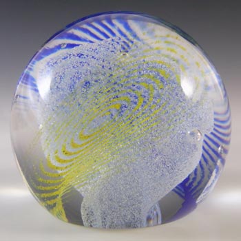 MARKED Caithness Vintage Blue Glass \"Ripples\" Paperweight