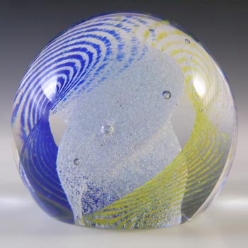 MARKED Caithness Vintage Blue Glass "Ripples" Paperweight