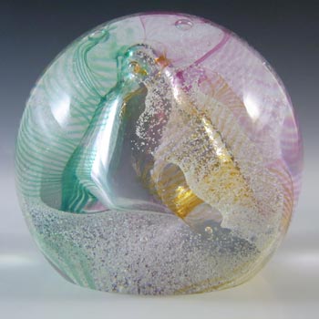 MARKED Caithness Vintage Green & Pink Glass "Daydreams" Paperweight