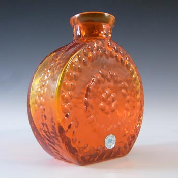 LABELLED Reijmyre Swedish Orange Textured Glass Bottle Vase