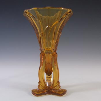 Czech Vintage 1930's Art Deco Amber Glass Rocket Vase
