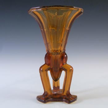 Czech Vintage 30s Art Deco Amber Glass Rocket Vase