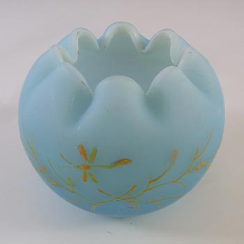 Victorian Hand Painted/Enamelled Blue Glass Rose Bowl/Vase