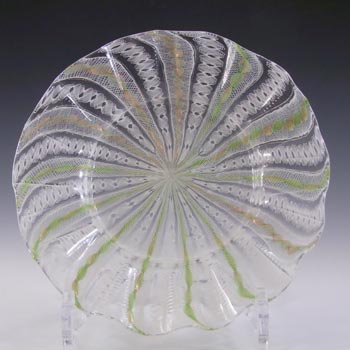 Salviati Murano Zanfirico & Copper Aventurine Green Glass Plate