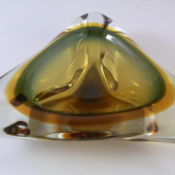 Arte Nuova Murano Green & Amber Sommerso Biomorphic Glass Bowl