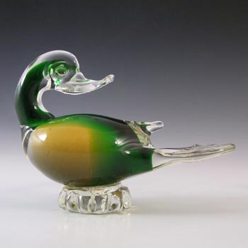 (image for) Murano Green & Amber Sommerso Glass Duck Figurine