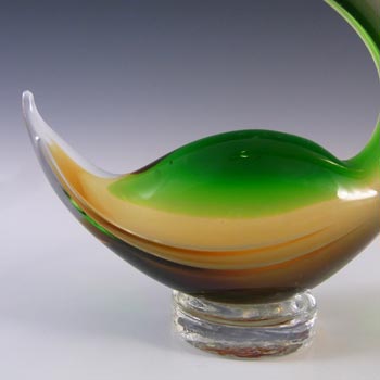 Murano Vintage Green & Amber Venetian Glass Swan Sculpture