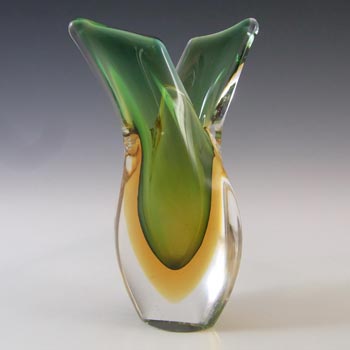 (image for) Murano Retro Green & Amber Sommerso Cased Glass Vase