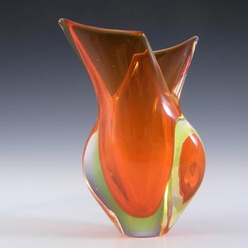 (image for) Murano Orangey Red & Uranium Yellow Sommerso Glass Vase
