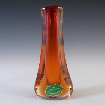 LABELLED Murano/Venetian Orange & Amber Sommerso Glass Stem Vase
