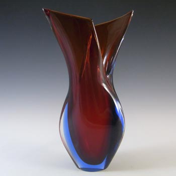 LABELLED Murano/Venetian Red & Blue Sommerso Glass Vase