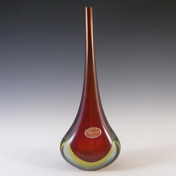 Murano/Venetian Red & Amber Sommerso Glass Stem Vase