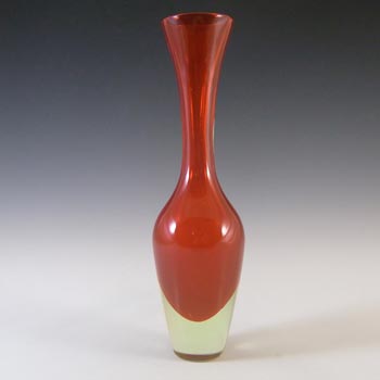 Murano/Venetian Red & Uranium Green Sommerso Glass Stem Vase