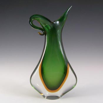 (image for) Murano 1950s Green & Amber Sommerso Cased Glass Vase