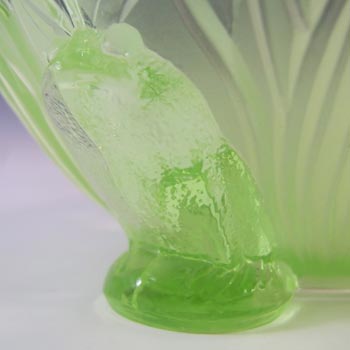 Sowerby Art Deco Uranium Green Glass 'Frog + Bullrush' Bowl