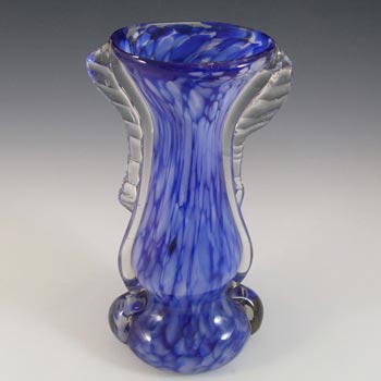 Romanian Retro Blue & White Speckled Glass Vase