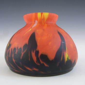 Rückl Czech Red, Yellow & Black \"Fire\" Spatter Glass Vase