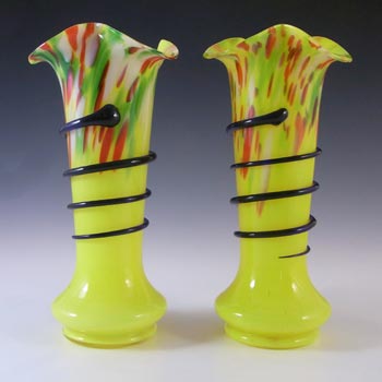 Pair of Czech 1930\'s Multicoloured Spatter/Splatter Glass Vases