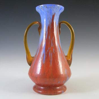 Czech Red, Blue & Amber Spatter/Splatter Glass Vase