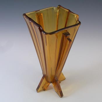 Stölzle #19249 Vintage Czech Art Deco Amber Glass Vase