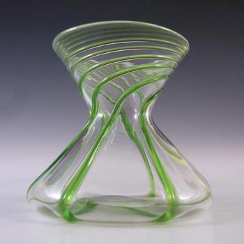 Victorian Green & Clear Glass Vase with Applied Trailing