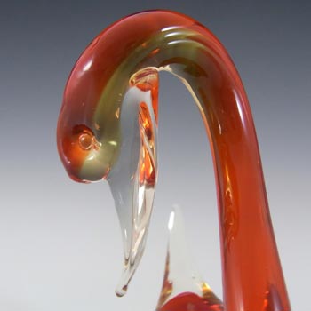 Murano Red & Amber Venetian Glass Swan Figurine