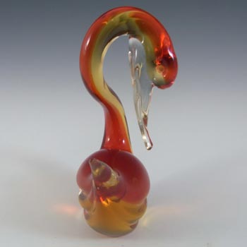 Murano Red & Amber Venetian Glass Swan Figurine