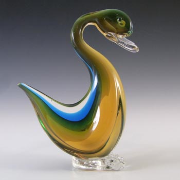Murano Blue & Amber Sommerso Glass Swan or Duck Figurine