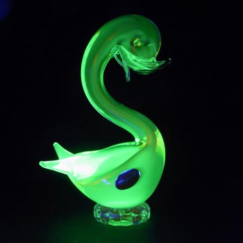 (image for) Murano Red, Amber & Uranium Green Sommerso Glass Swan Figurine