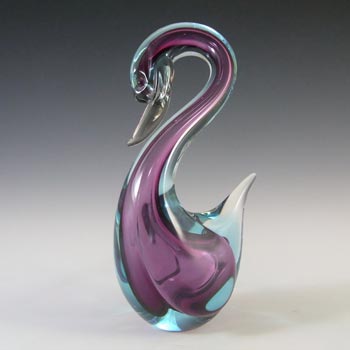 Murano Purple & Blue Sommerso Glass Swan Figurine