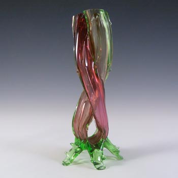 Victorian Uranium Green & Purple Glass Thorn Vase c 1890