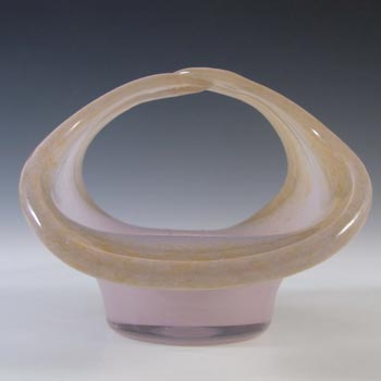 (image for) SIGNED Vasart Pink & Orange Mottled Glass Basket Bowl B003 - Click Image to Close