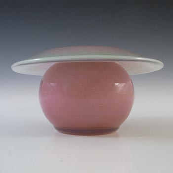 SIGNED Vasart Pink & Green Mottled Glass Posy Vase/Bowl V003