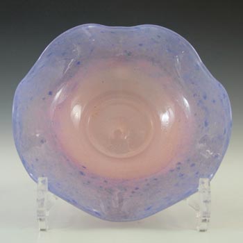 SIGNED Vasart Pink & Purple Mottled Glass Crimped Bowl B022