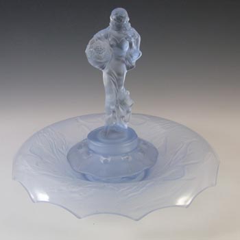 Walther Art Deco Blue Glass 'Lucretia' Nude Lady Centerpiece Bowl Set