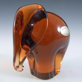 LABELLED Wedgwood Topaz Glass Elephant Paperweight RSW409