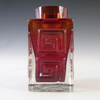 Whitefriars #9815 Baxter Ruby Red Glass Greek Key Vase