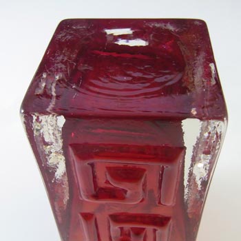 Whitefriars #9815 Baxter Ruby Red Glass Greek Key Vase
