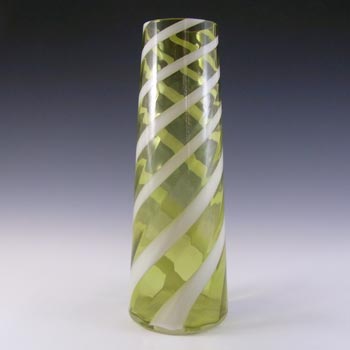 Cristalleria Artistica Toscana / Alrose Large Italian Empoli Green & White Glass Vase