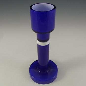 SIGNED Alsterfors / Per Ström Blue Cased Glass Candle Holder