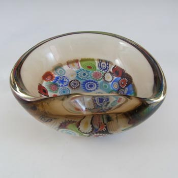 Archimede Seguso Murano Incalmo Millefiori Amber Round Glass Bowl