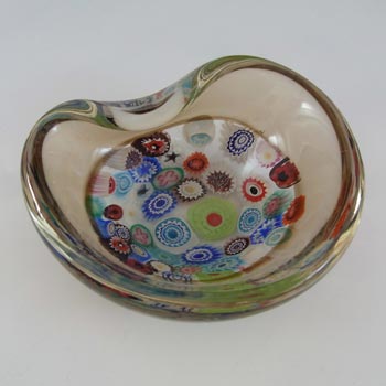 Archimede Seguso Murano Incalmo Millefiori Amber Glass Bowl