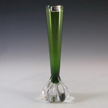 LABELLED Aseda Swedish Vintage Green Glass Stem Vase
